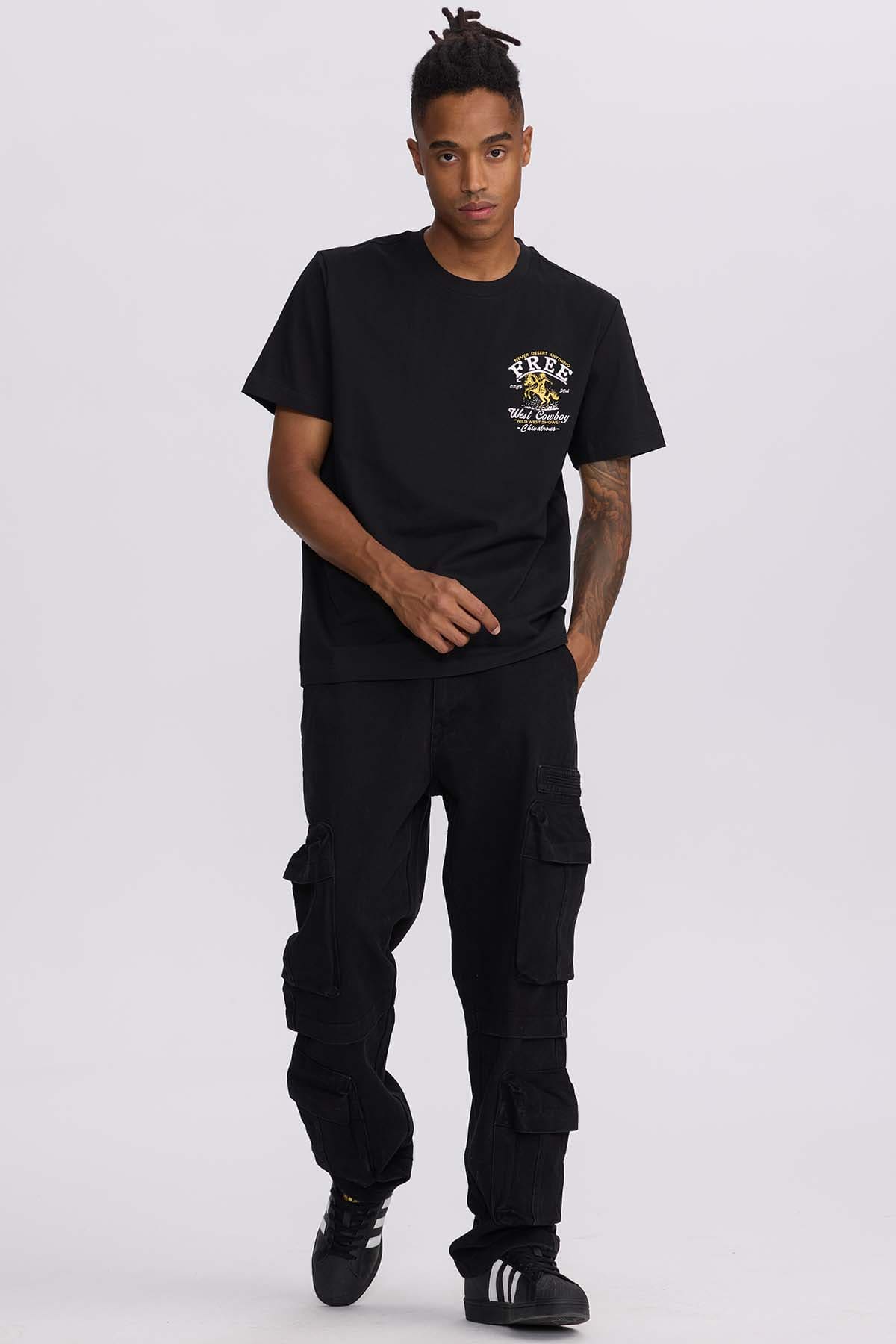 Polera Hombre Doble Print Negro Negro / XXL