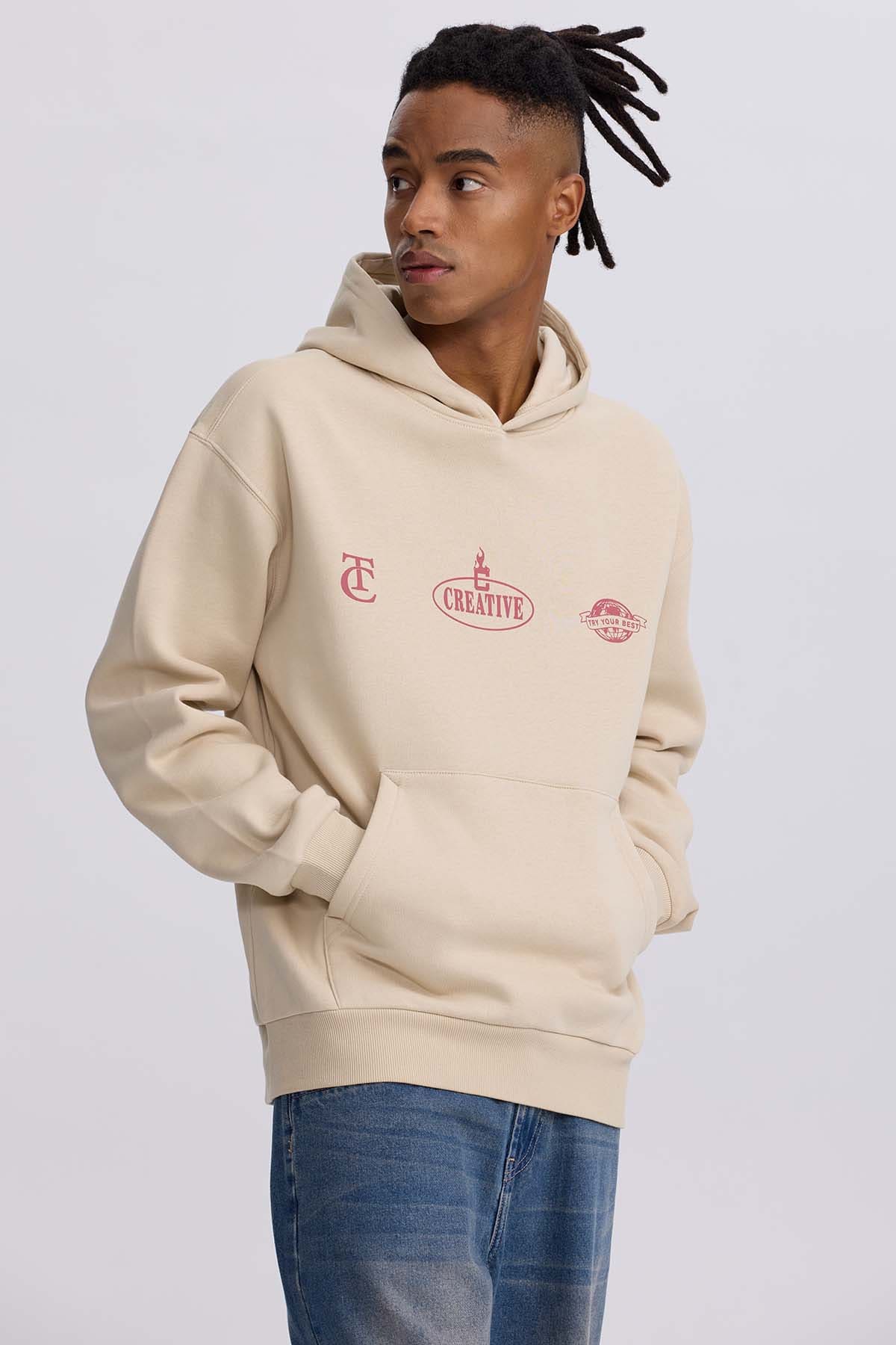 Polerón Hombre Hoodie Doble Print Beige Beige / XXL