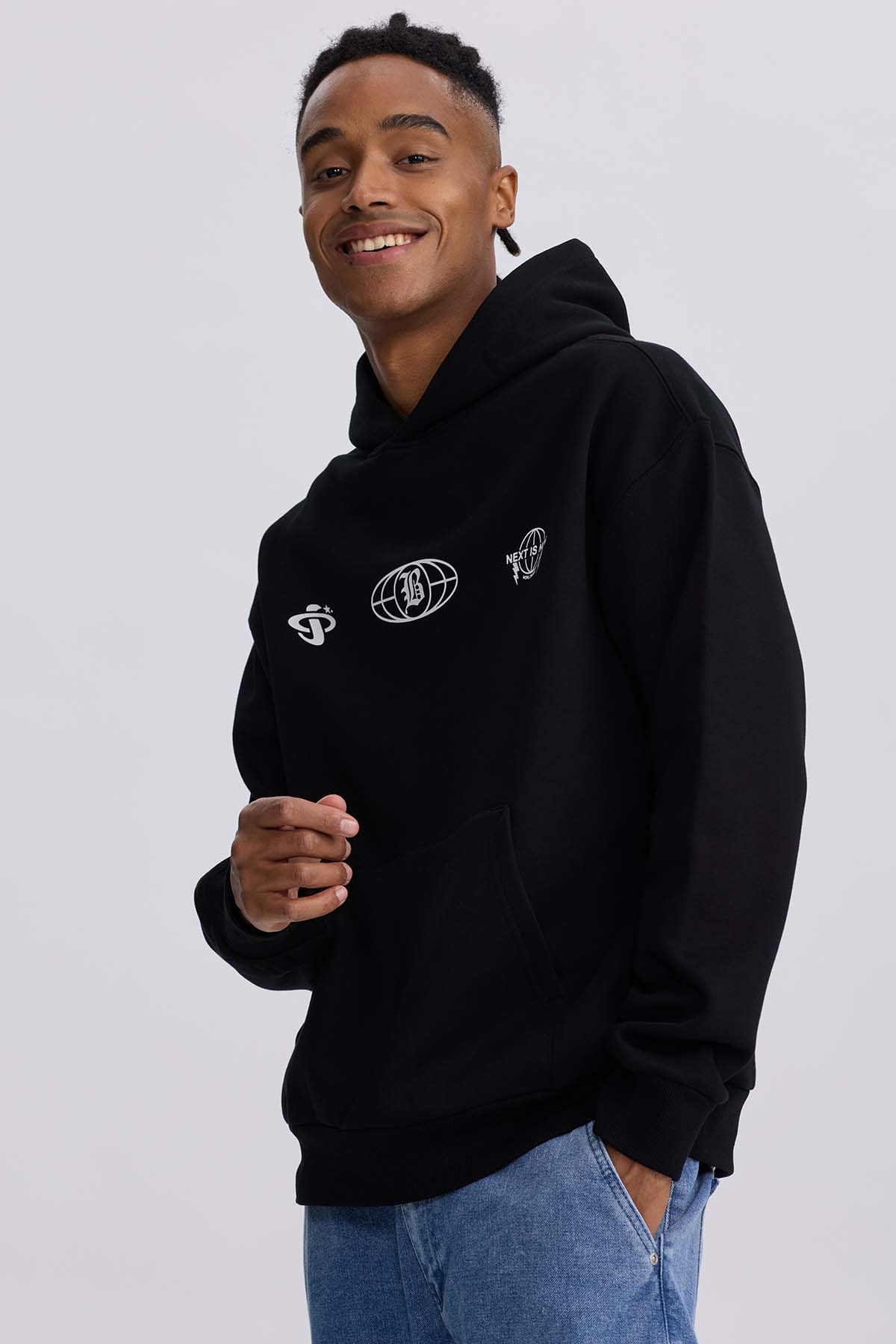 Polerón Hombre Hoodie Doble Print Negro Negro / XXL