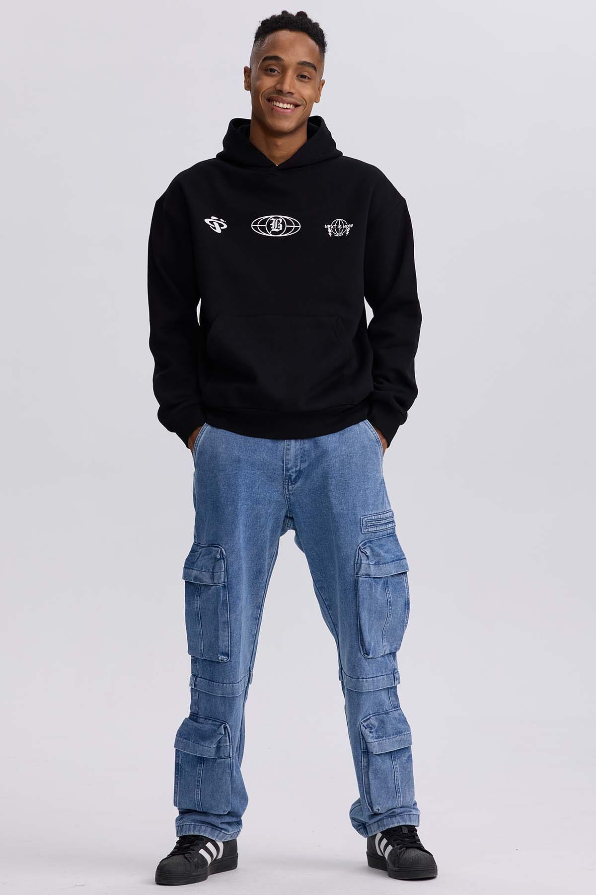 Polerón Hombre Hoodie Doble Print Negro Negro / XXL