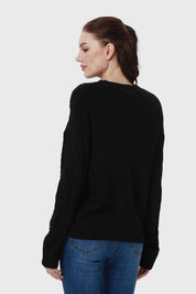 Sweater Mujer Trenzado Negro
