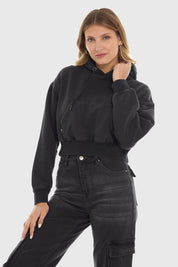 Polerón Mujer Crop Deslavado Negro