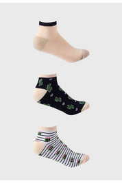 Calceta Mujer Tripack Print Verde
