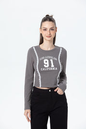 Polera Mujer Print Central Gris