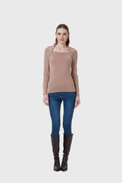 Polera Mujer Aplicación Cuello Café