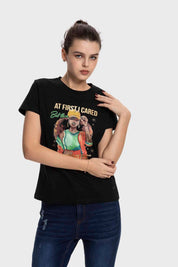 Polera Mujer Básica Print Negro / Verde
