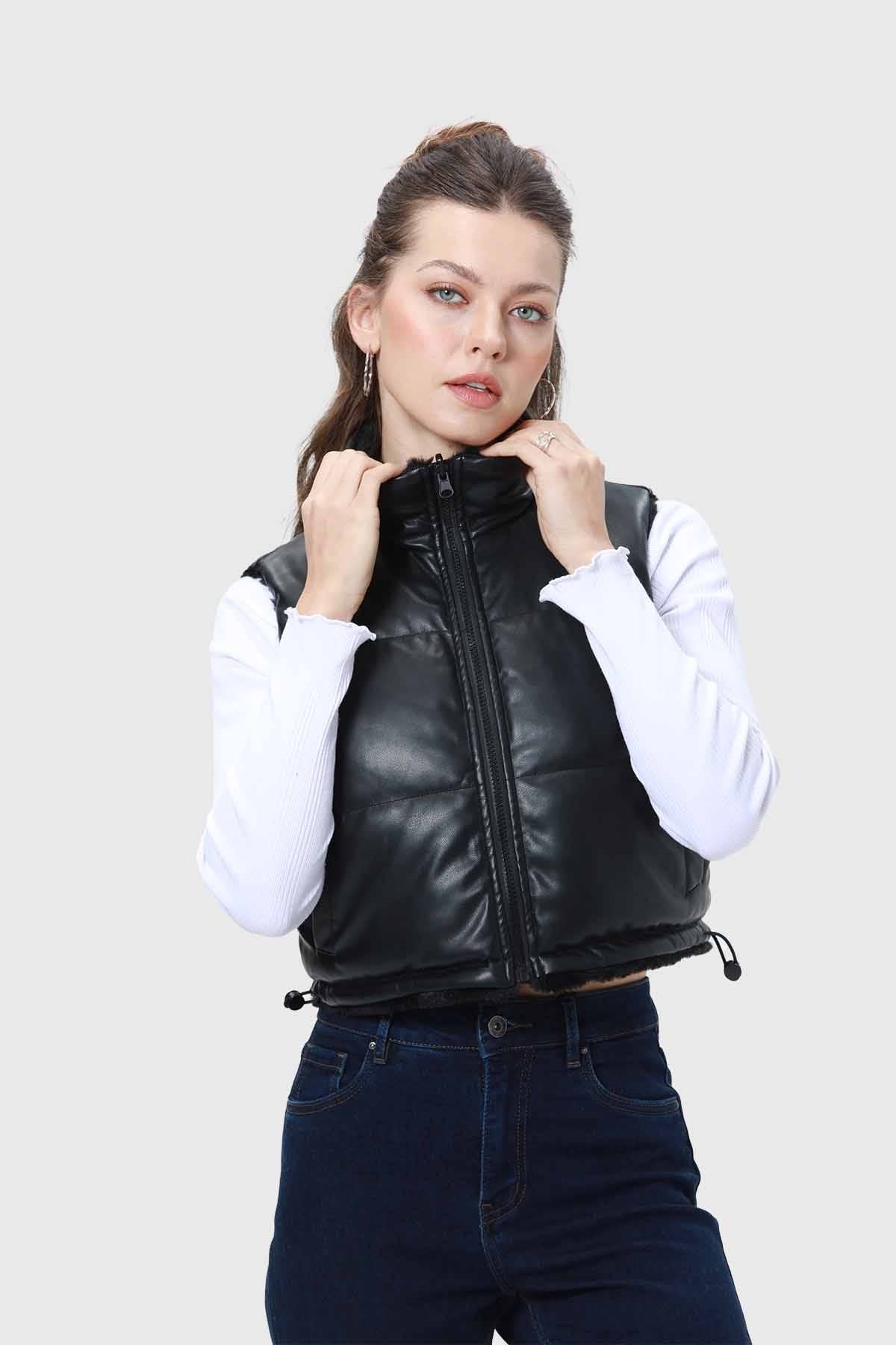 Parka Mujer Piel Reversible Negro