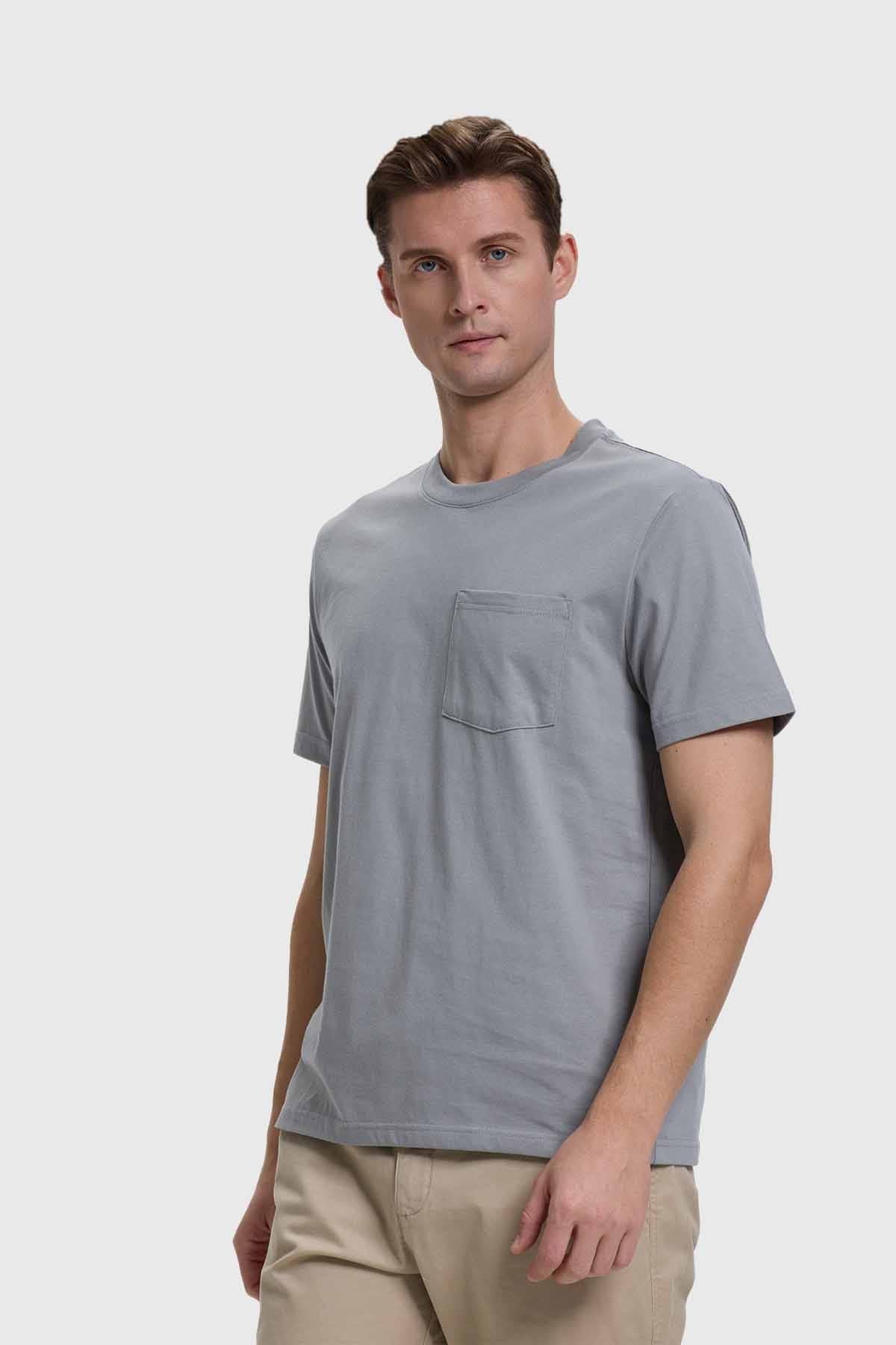 Polera Hombre Básica Con Bolsillo Gris