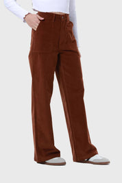 Pantalón Mujer Wide Leg Cotelé Café