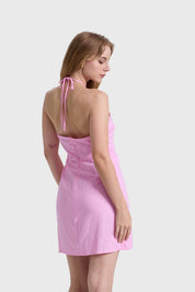 Vestido Mujer Halter Lino Rosado