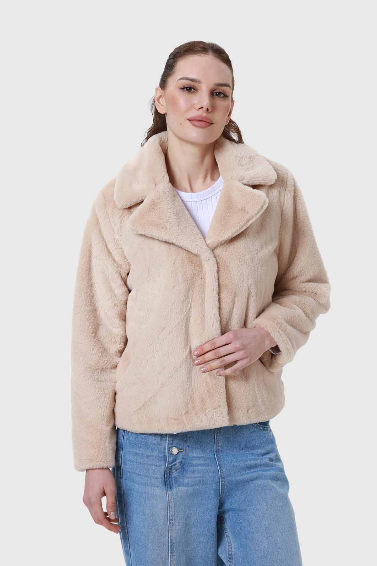 CHAQUETA MUJER PELO SI BEIGE