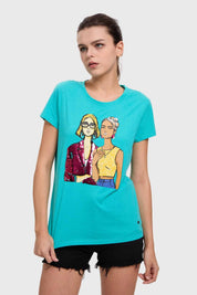 Polera Mujer Básica Print Aqua