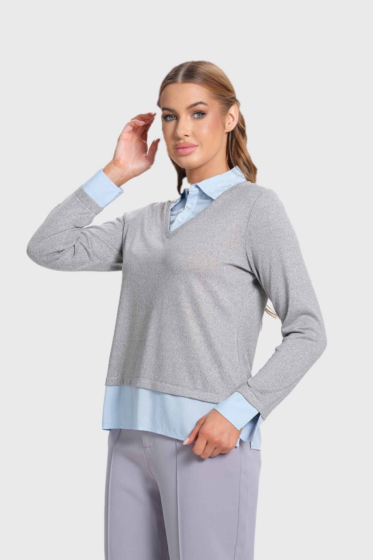 Sweater Mujer Estilo Blusa Gris