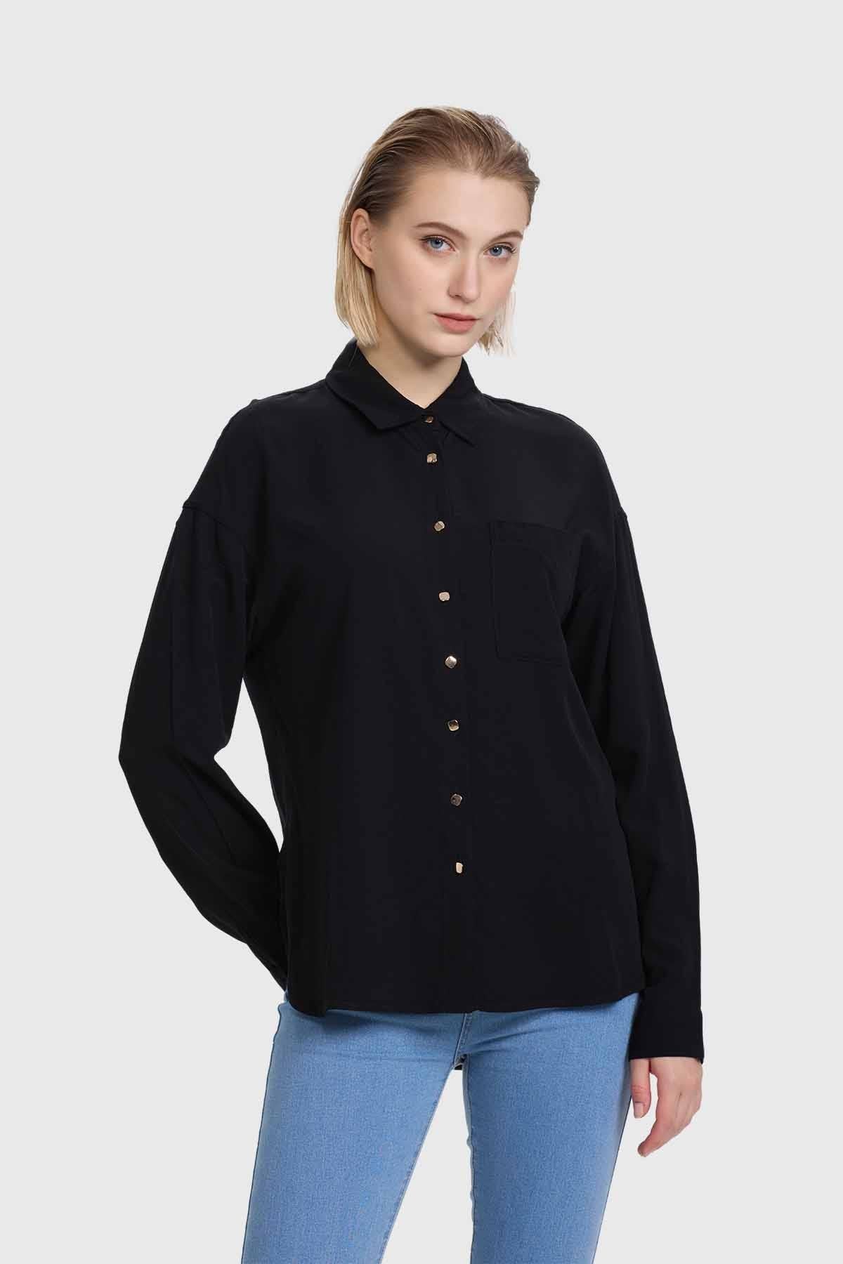 Blusa Mujer Abotonada Negro