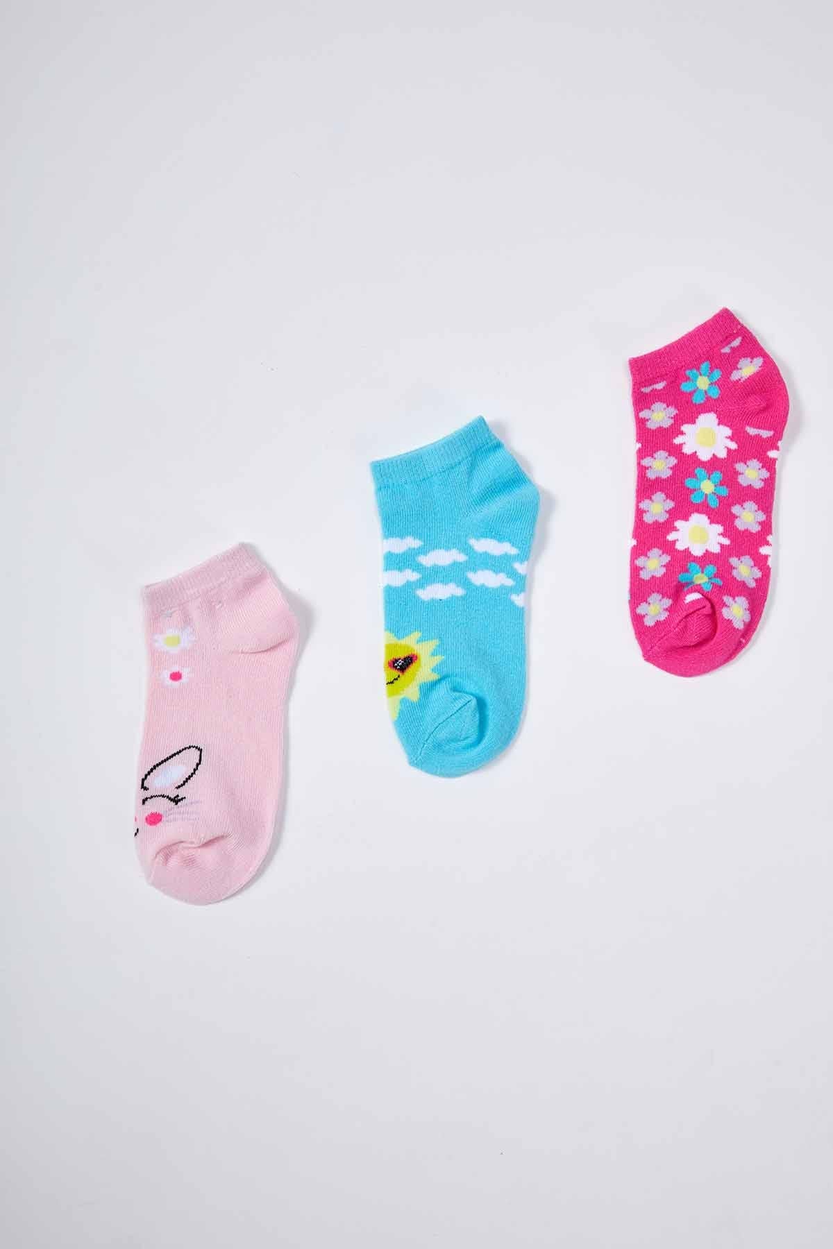 Calceta Niña Tripack Print Rosado