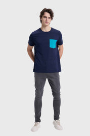 Polera Hombre Con Bolsillo Azul
