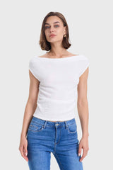 Polera Mujer Bardot Text Blanco