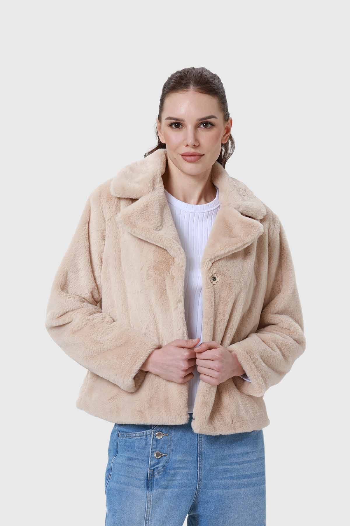 CHAQUETA MUJER PELO SI BEIGE
