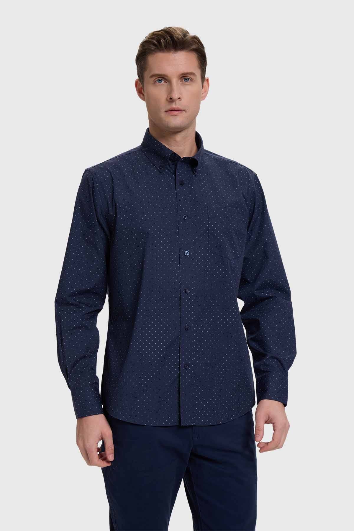 Camisa Hombre Mini Print Azul