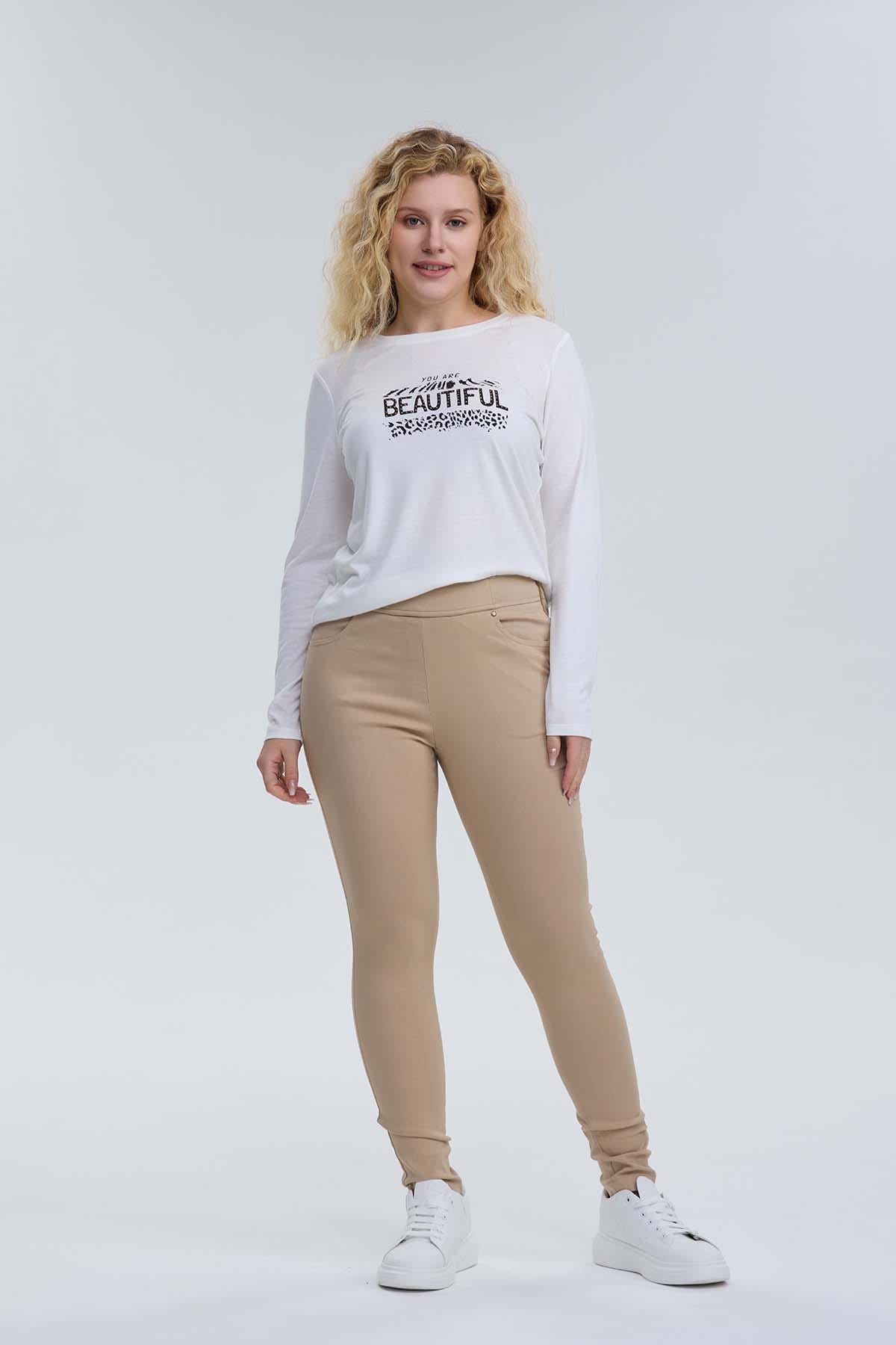Pantalón Mujer Con Bolsillo Taupe