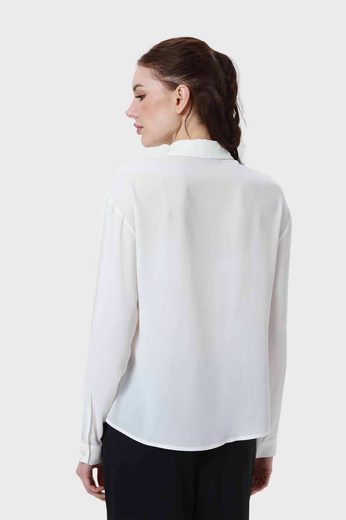 Blusa Mujer Aplicación Perlas Canes Crudo