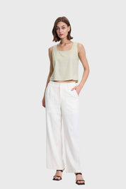 Blusa Mujer Crop Escote Cuadrado Caqui