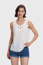 Blusa Mujer Aplicación Ojetillo Crudo