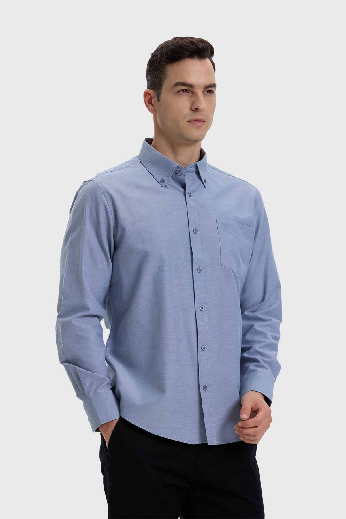 Camisa Hombre Oxford Gris