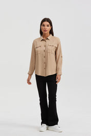 Blusa Mujer Manga Roll Up Taupe
