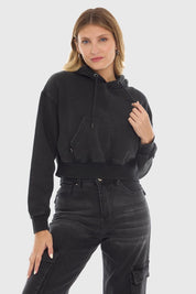 Polerón Mujer Crop Deslavado Negro