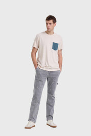 Polera Hombre Con Bolsillo Beige / Verde