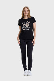 POLERA MUJER BÁSICA PRINT NEGRO / BLANCO