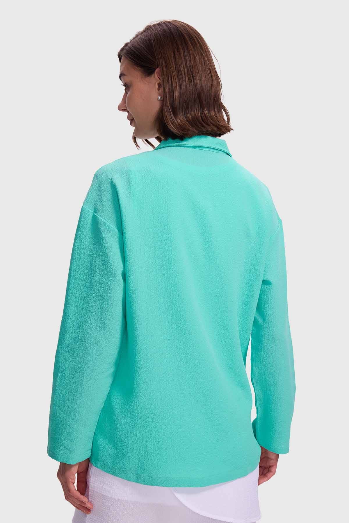 Blusa Mujer Abotonada Oversize Aqua