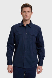 Camisa Hombre Doble Bolsillo Azul