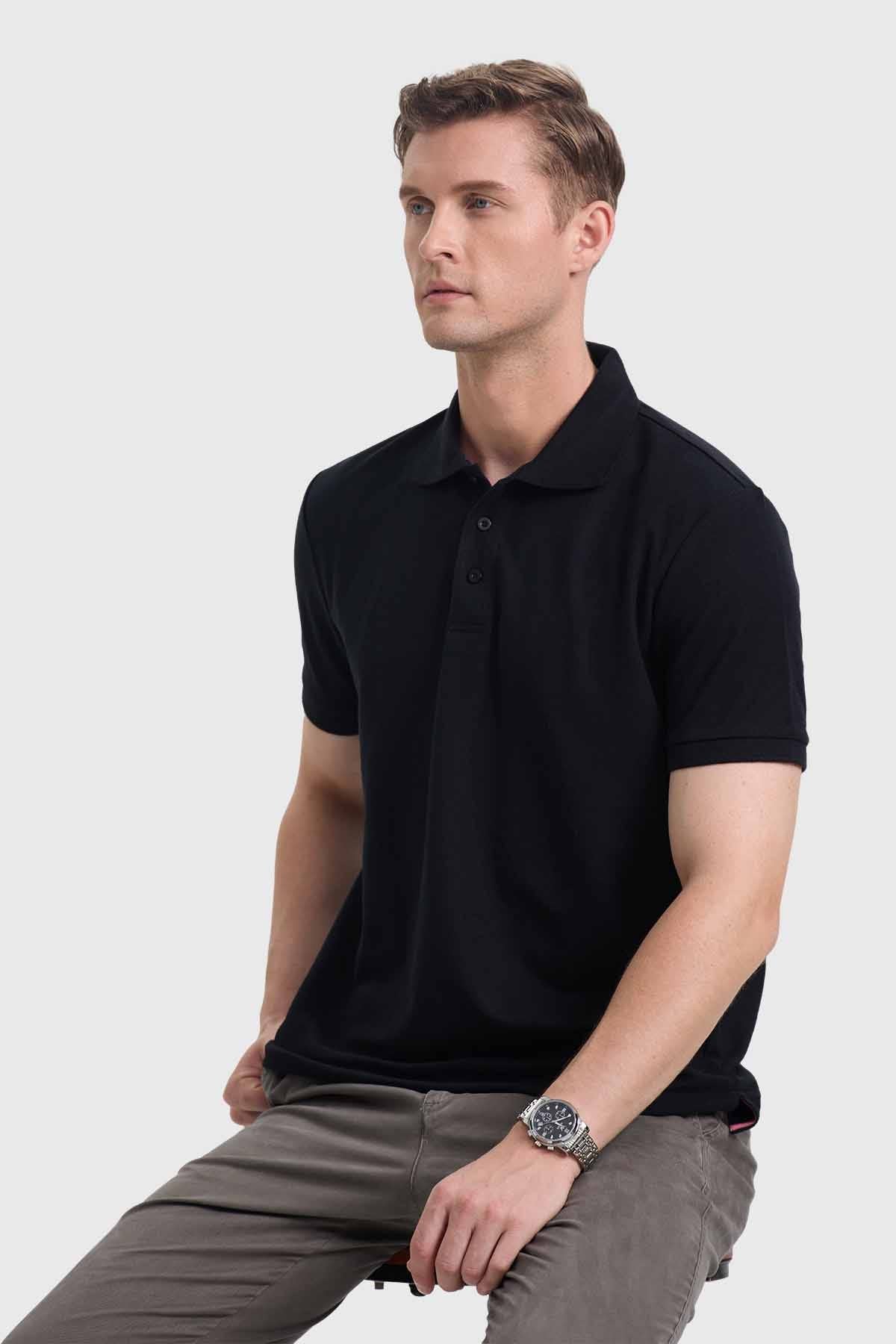 Polera Hombre Piqué Básica Negro