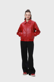 CHAQUETA MUJER EFECTO CUERO ROJO