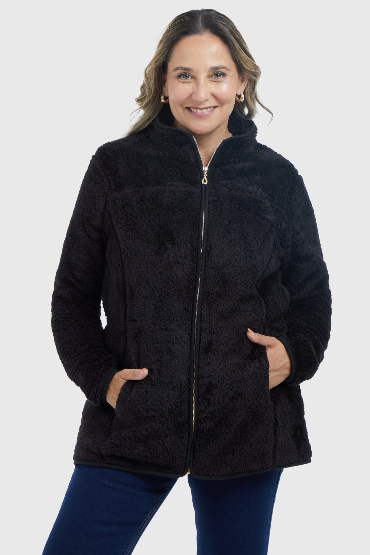 Polar Mujer Peludo Clásico Negro