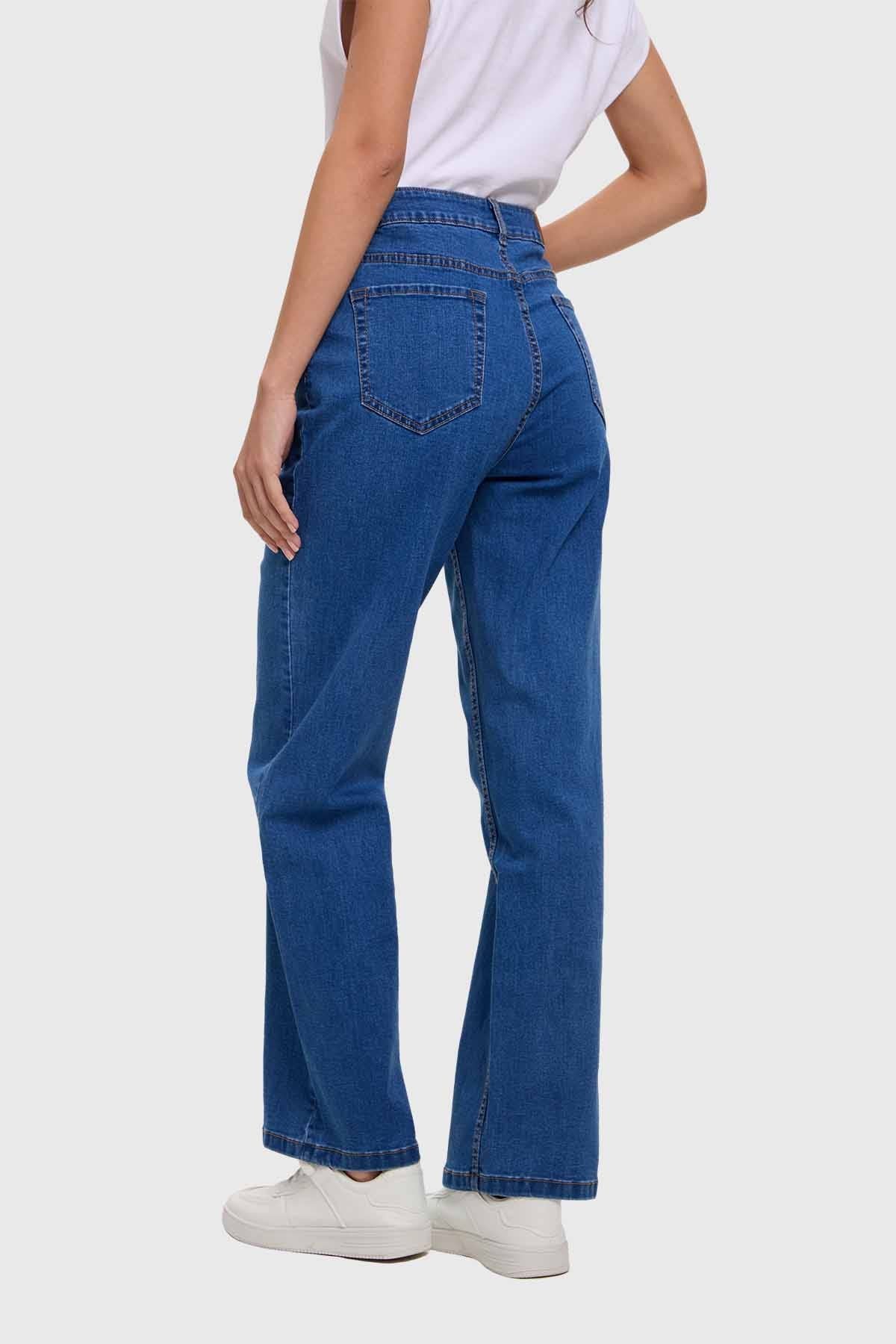 Jeans Mujer Recto Ajuste Cintura Azul