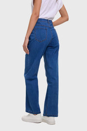 Jeans Mujer Recto Ajuste Cintura Azul