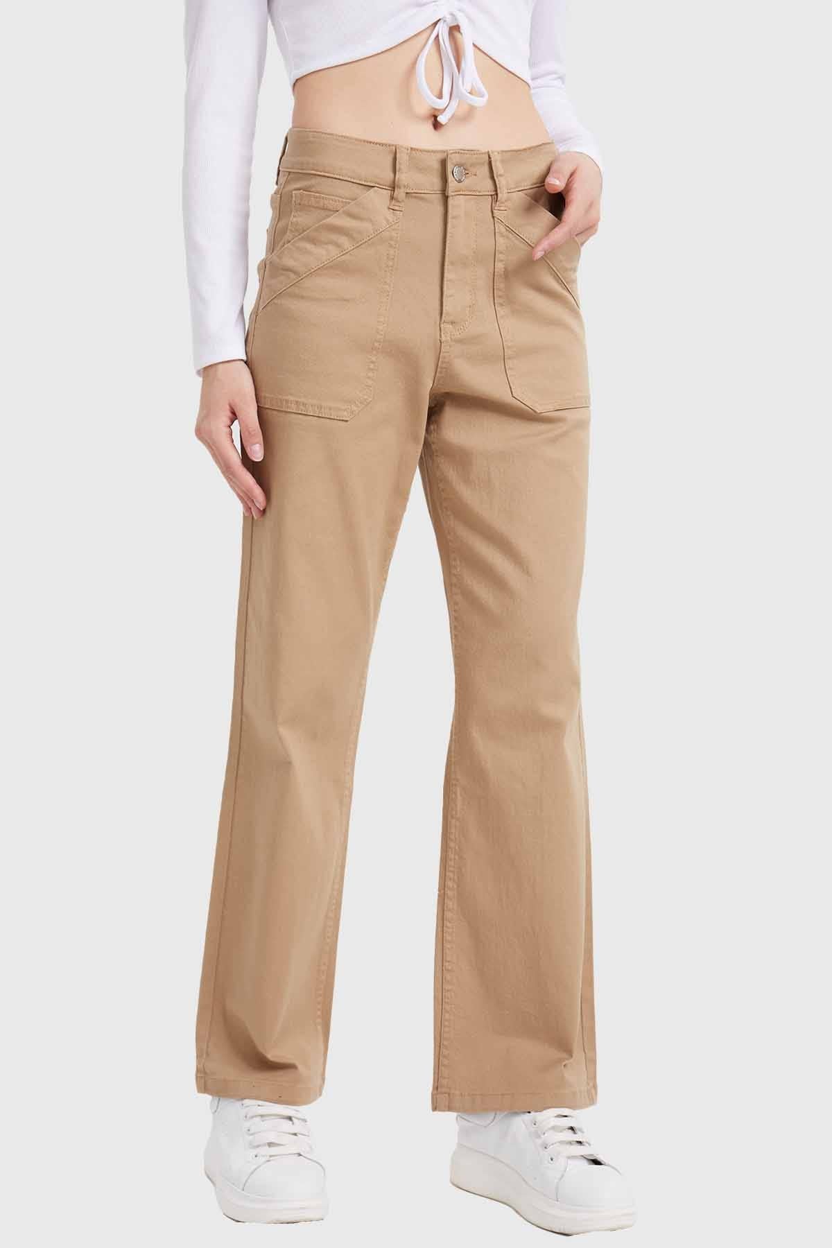 Jeans Mujer Recto Camel