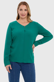 Blusa Mujer Pinza Pliegue Delantero Verde