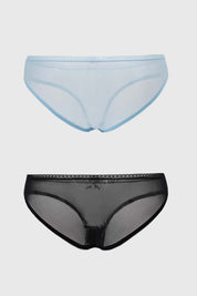 Calzón Mujer Bipack Bikini Detalle Mesh Celeste