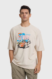 Polera Hombre Estampada Beige