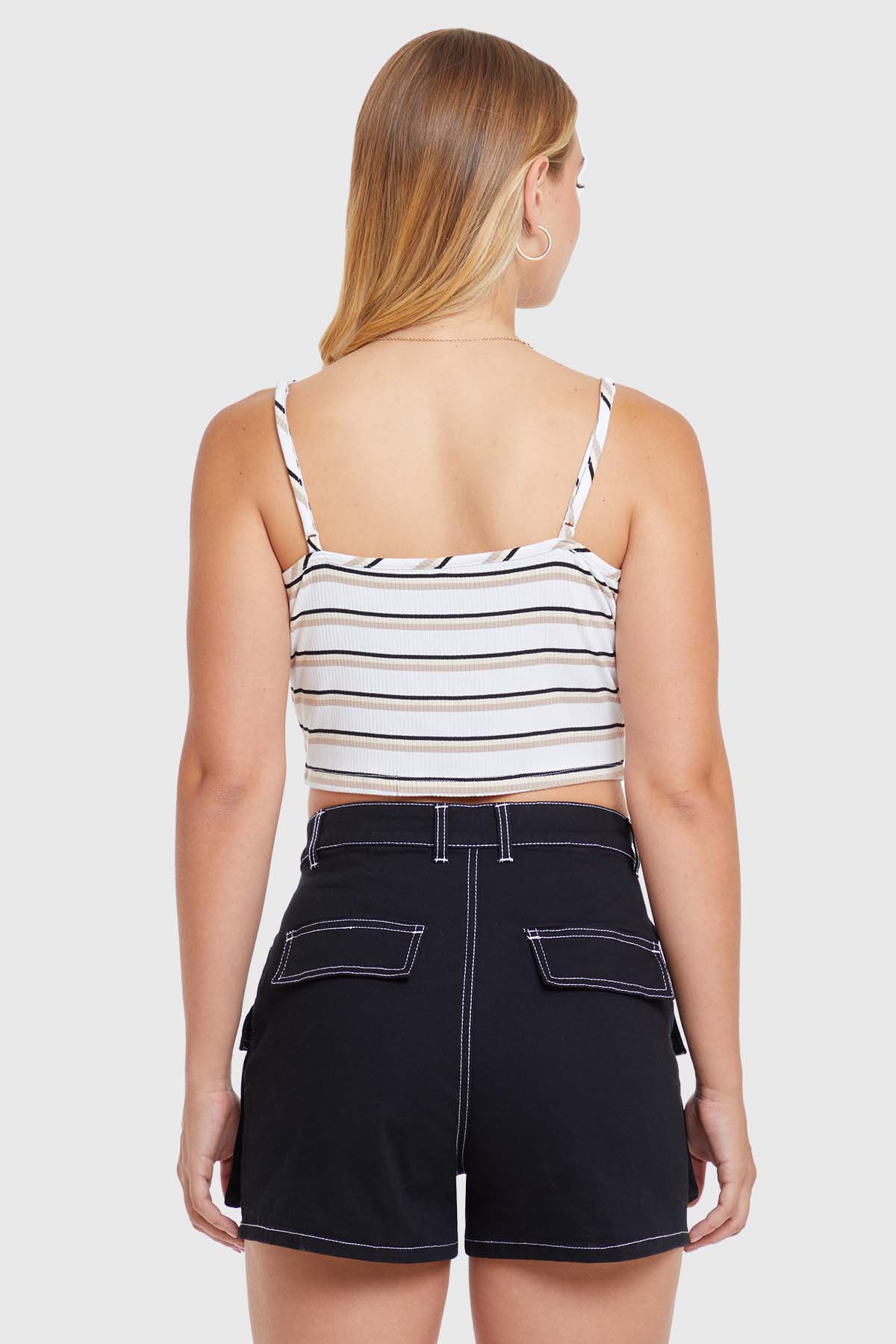 Polera Mujer Top Rayas Recogido Nude