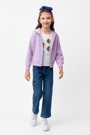 Polerón Niña Con Textura Mangas Lila