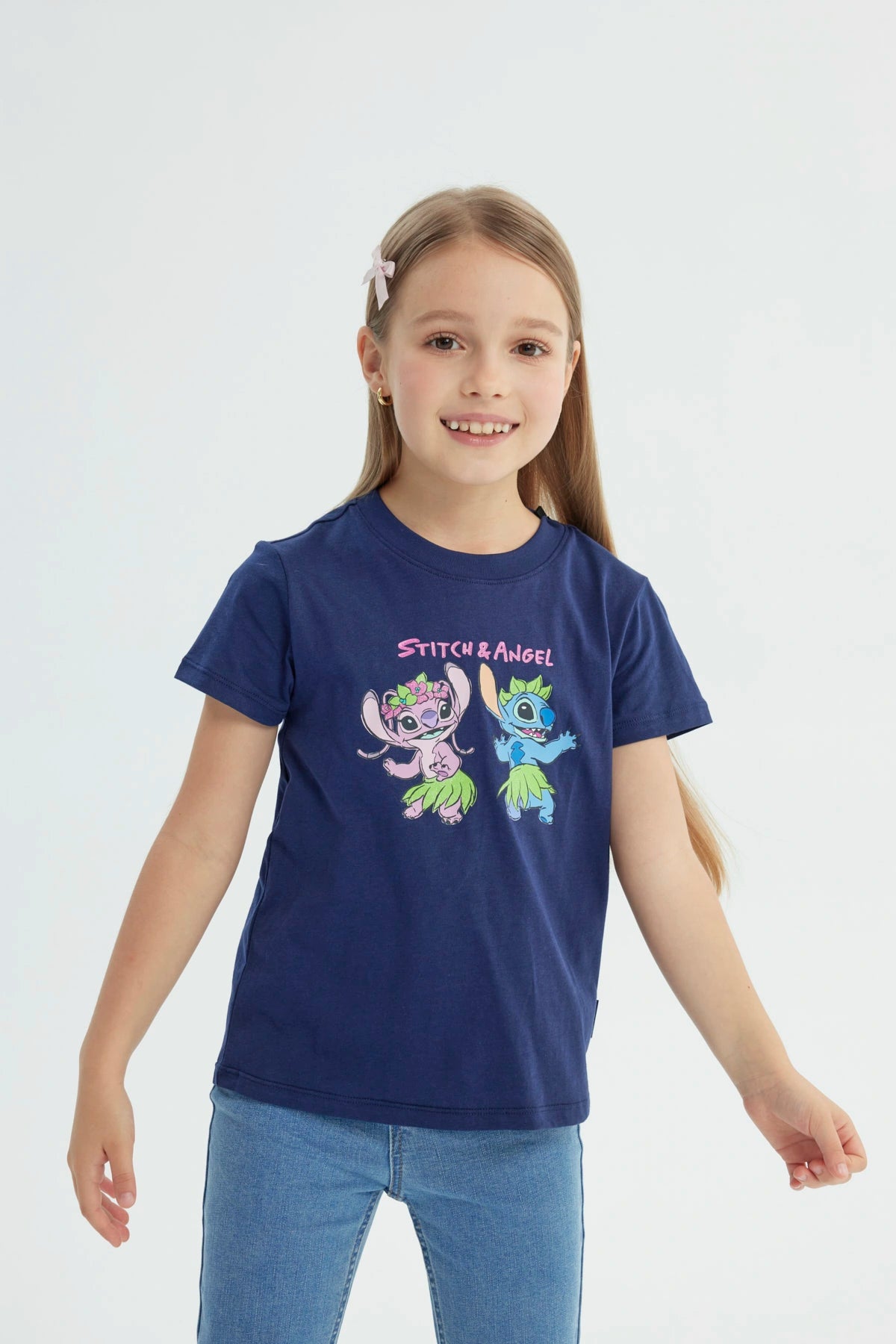 Polera Niña Lilo And Stitch Azul Marino
