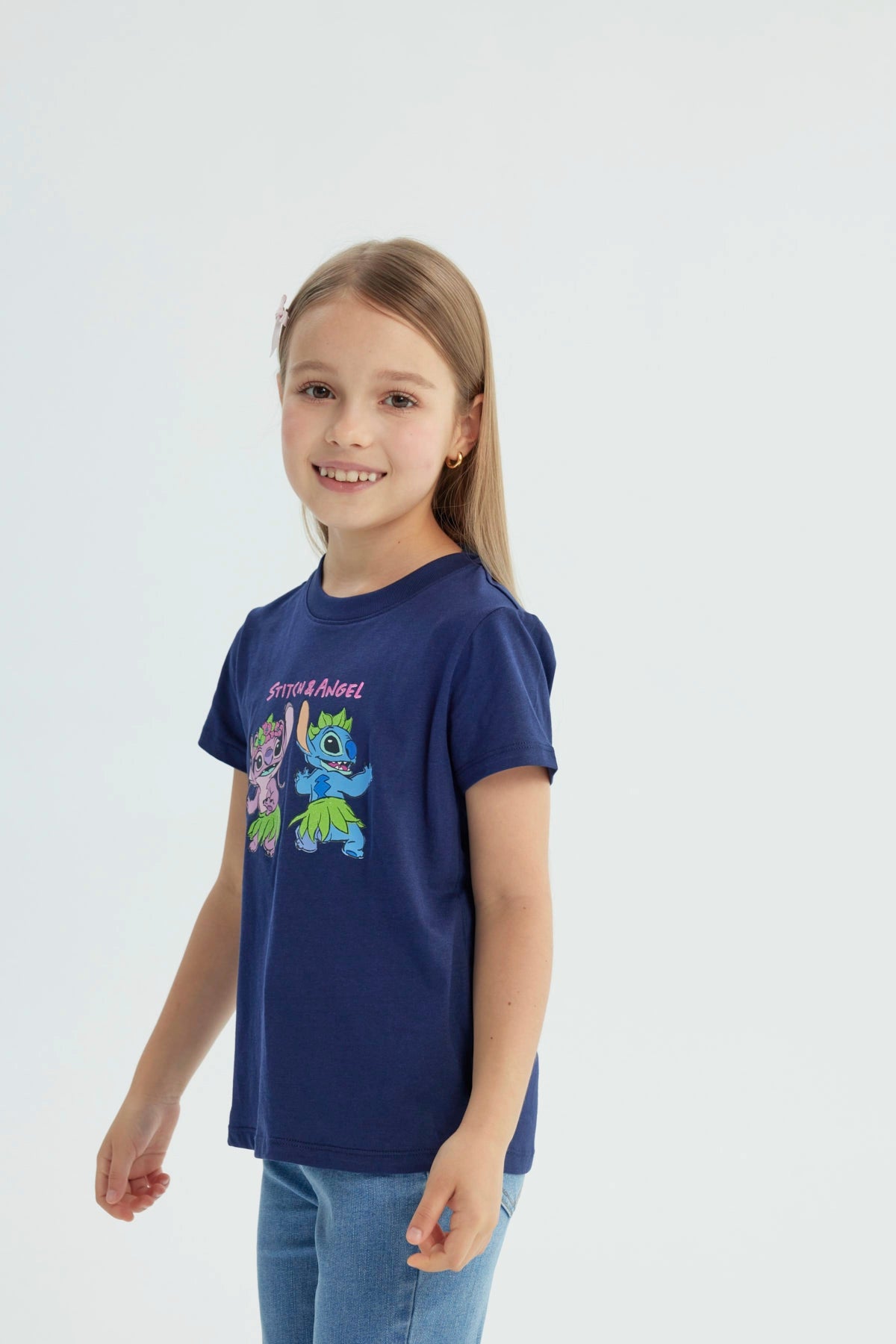 Polera Niña Lilo And Stitch Azul Marino