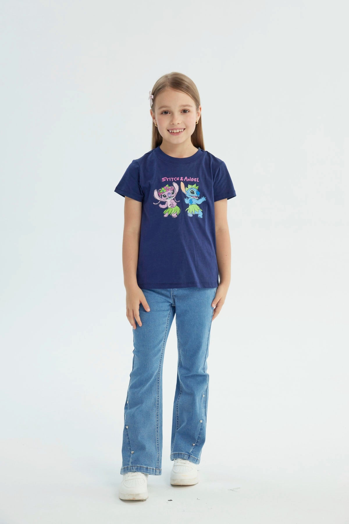 Polera Niña Lilo And Stitch Azul Marino