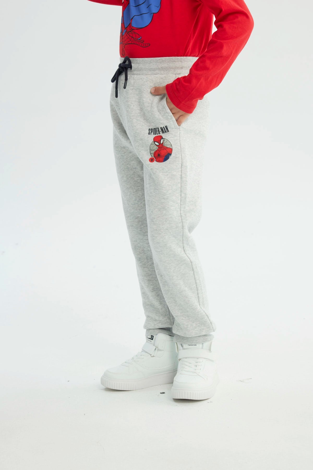 Pantalón Buzo Niño Spiderman Gris Melange Claro