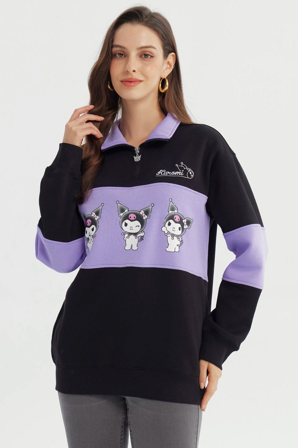 Polerón Mujer Half Zipper Kuromi Negro
